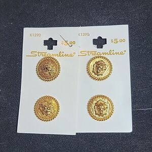 Streamline Vintage Shiny Gold Metal Lion Heads Button  #K1390
